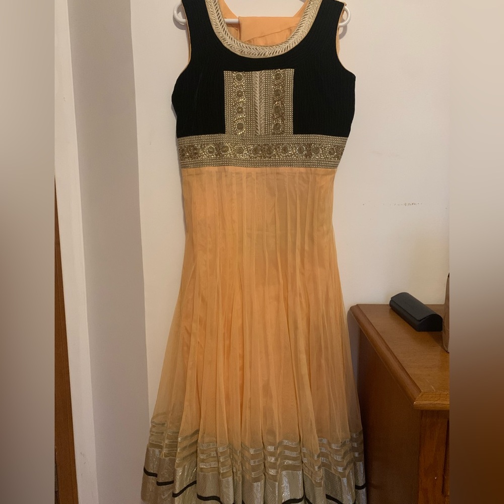 Peach, black, and Gold Salwar Kameez